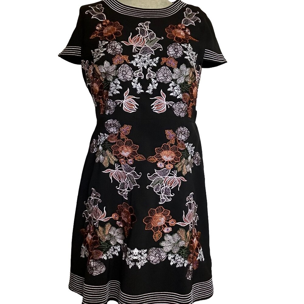 Anthropologie Foxiedox Womens SZ 10 Embroidered Dress Black Sheath Cocktail